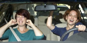 two women on a road trip inside a car